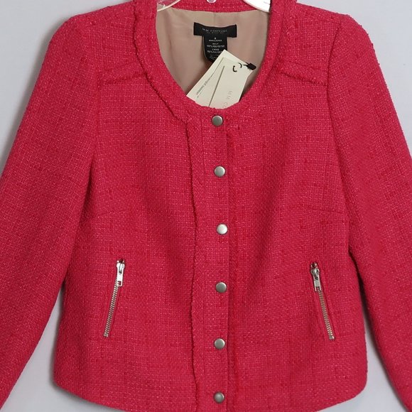 NWT MM Couture by Miss Me Hot Pink Tweed Zip Snap Long Sleeve Jacket Size S - Picture 2 of 9